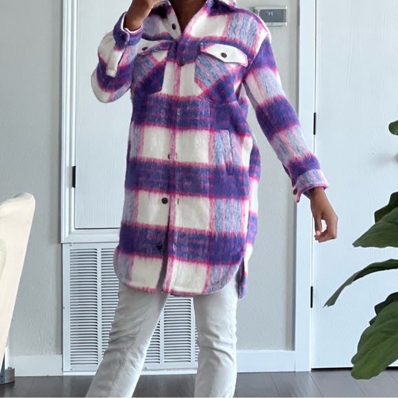 Blank NYC Revolve Purple Pink Plaid Oversized Prime Time Shirt Jacket Shacket - Picture 12 of 14